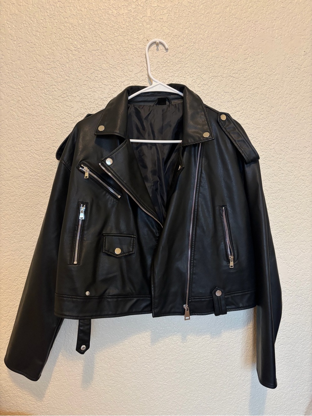 Classic Black Faux Leather Biker Jacket - Women's